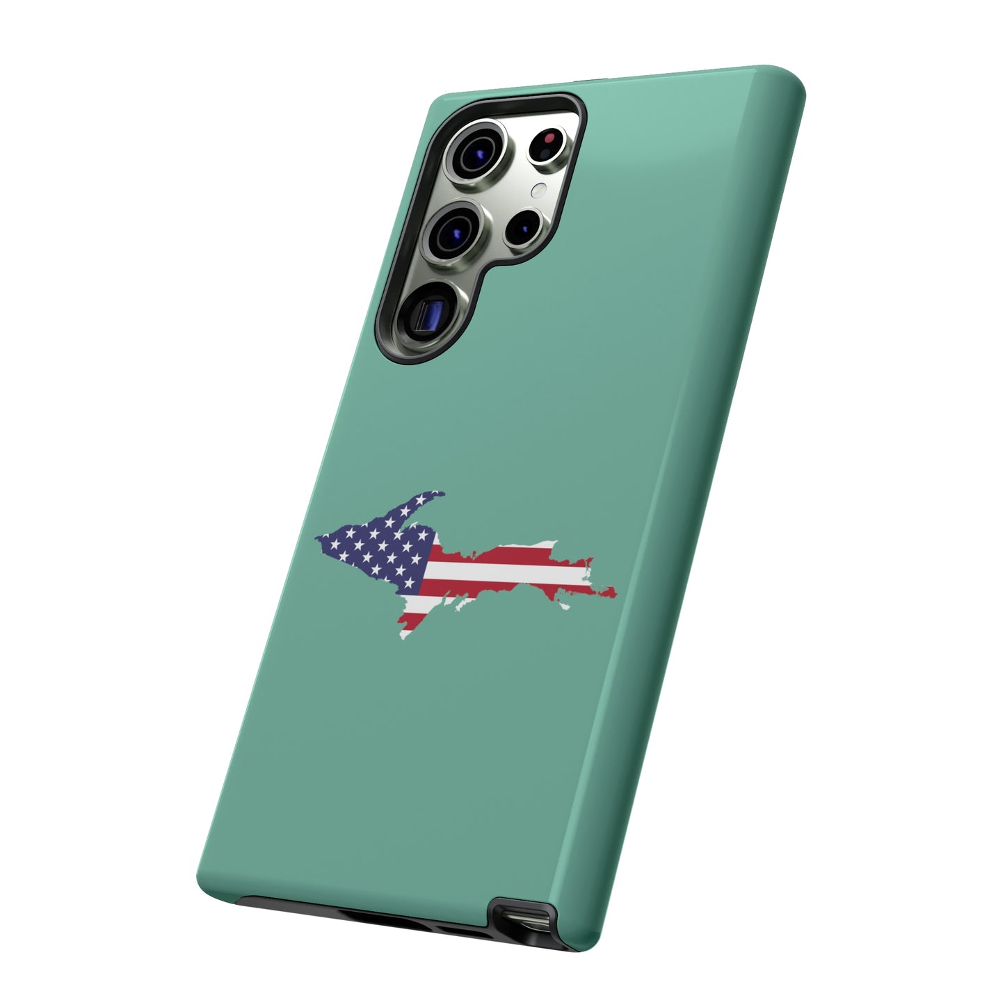 Michigan Upper Peninsula Tough Phone Case ('64 Metallic Mint Green w/ UP USA Flag Outline) | Samsung & Pixel Android