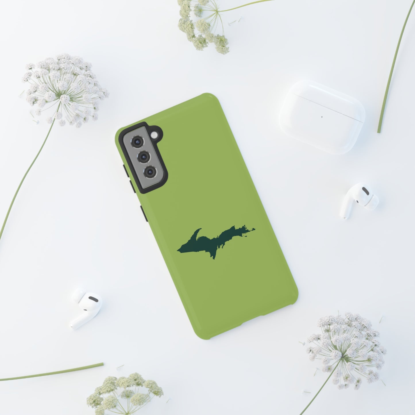 Michigan Upper Peninsula Tough Phone Case (Gooseberry Green w/ Green UP Outline) | Samsung & Pixel Android