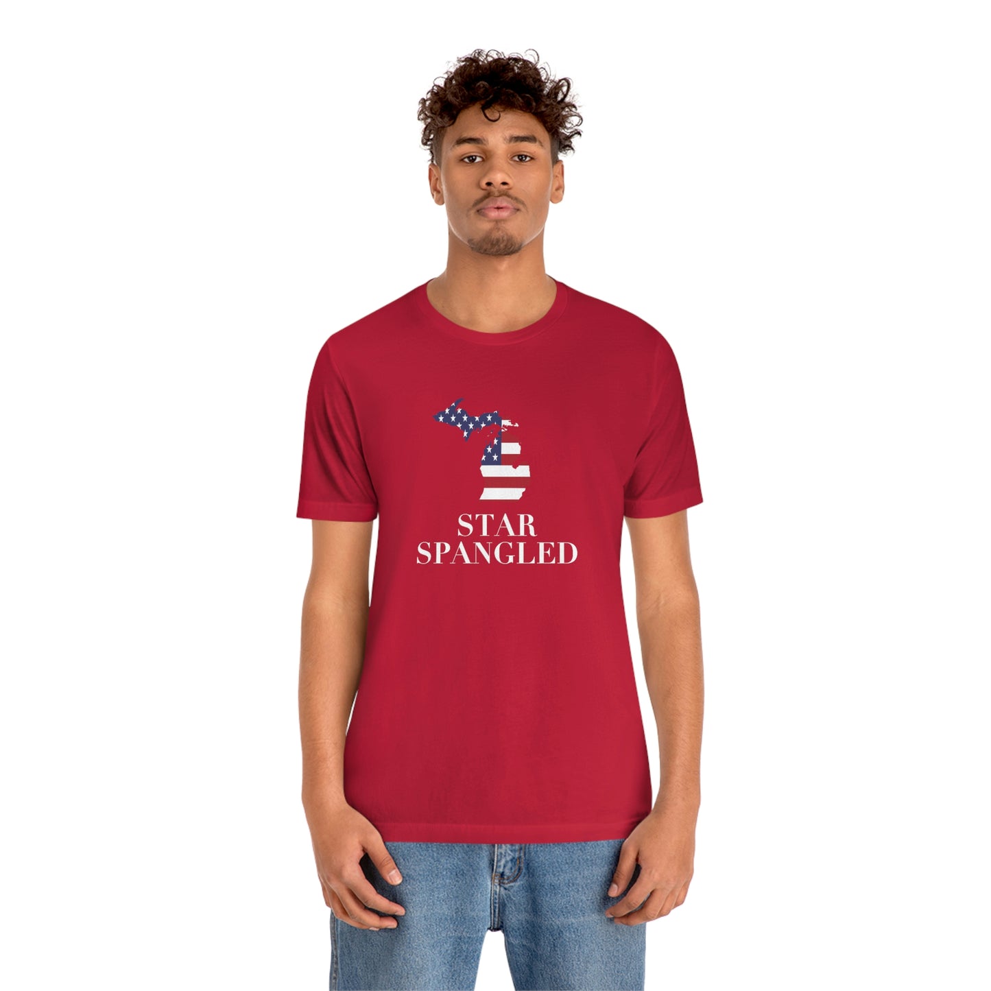 Michigan 'Star Spangled' T-Shirt (w/ MI USA Flag Outline) | Unisex Standard Fit