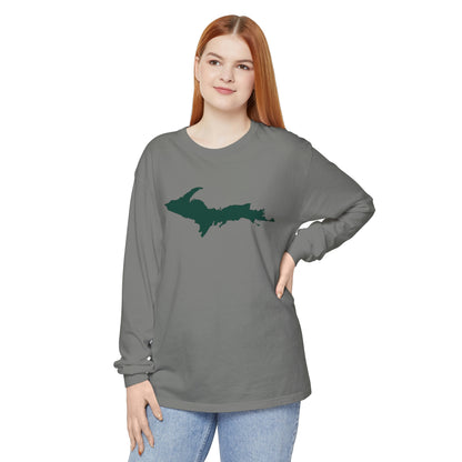 Michigan Upper Peninsula Garment-Dyed T-Shirt (w/ Green UP Outline) | Unisex Long Sleeve