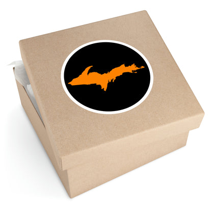 Michigan Upper Peninsula Round Stickers (Black w/ Orange UP Outline) | Indoor\Outdoor