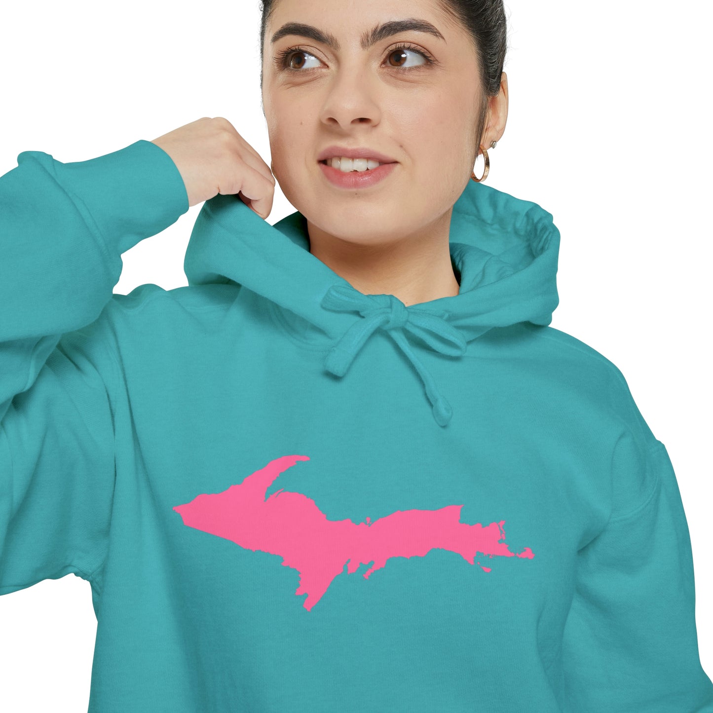 Michigan Upper Peninsula Hoodie (w/ Pink UP Outline) | Unisex Garment-Dyed