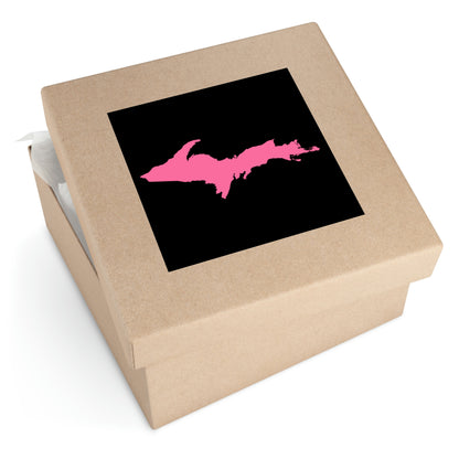 Michigan Upper Peninsula Square Sticker (Black w/ Pink UP Outline) | Indoor/Outdoor