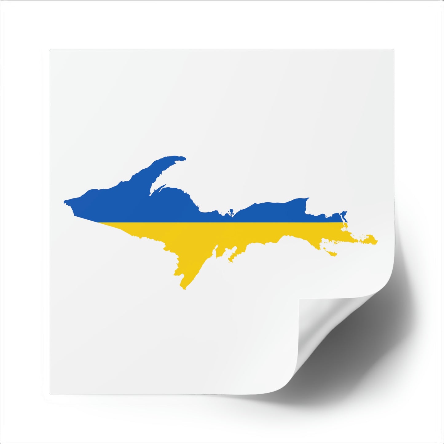 Michigan Upper Peninsula Square Sticker (w/ UP Ukraine Flag Outline) | Indoor/Outdoor