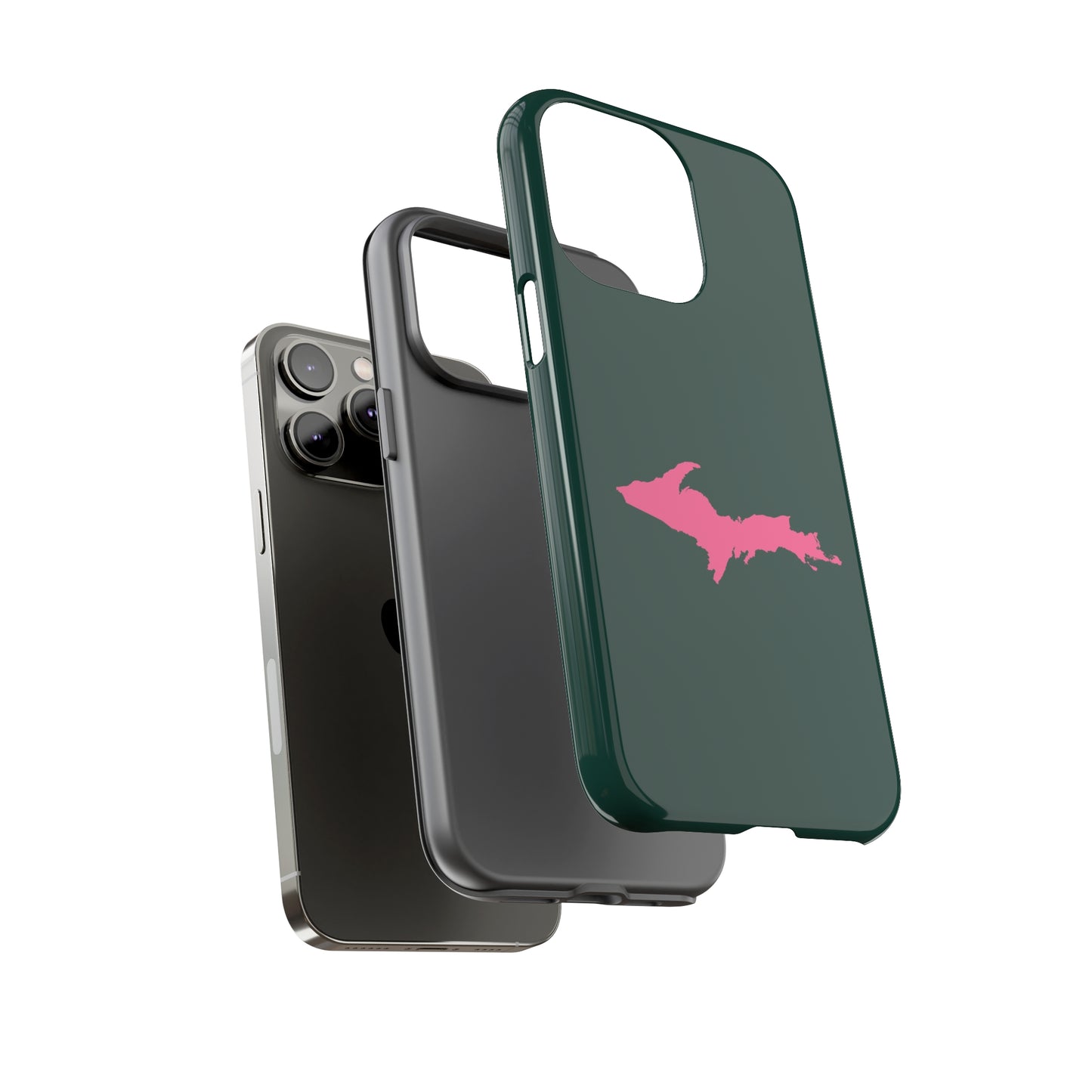 Michigan Upper Peninsula Tough Phone Case (Green w/ Pink UP Outline) | Apple iPhone