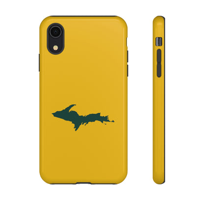 Michigan Upper Peninsula Tough Phone Case (Gold w/ Green UP Outline) | Apple iPhone