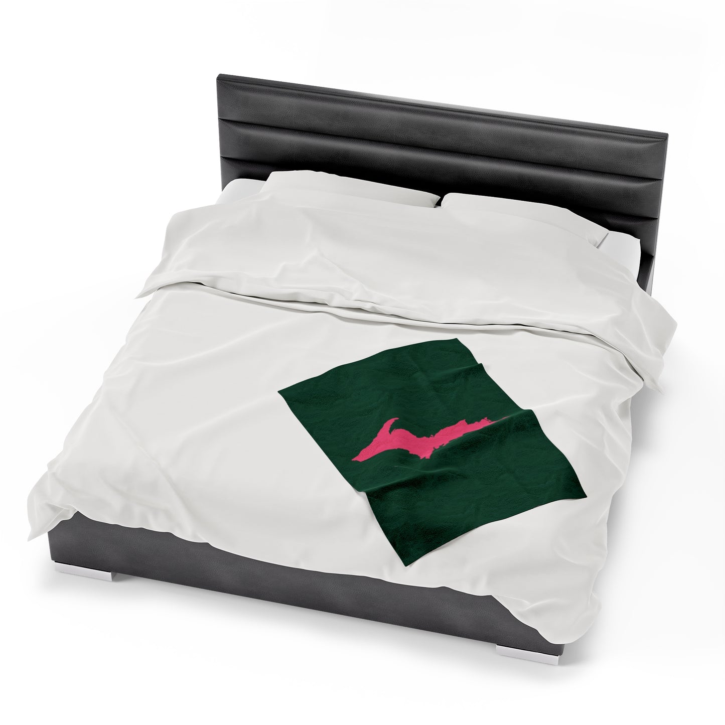 Michigan Upper Peninsula Plush Blanket (w/ Pink UP Outline) | Superior Green