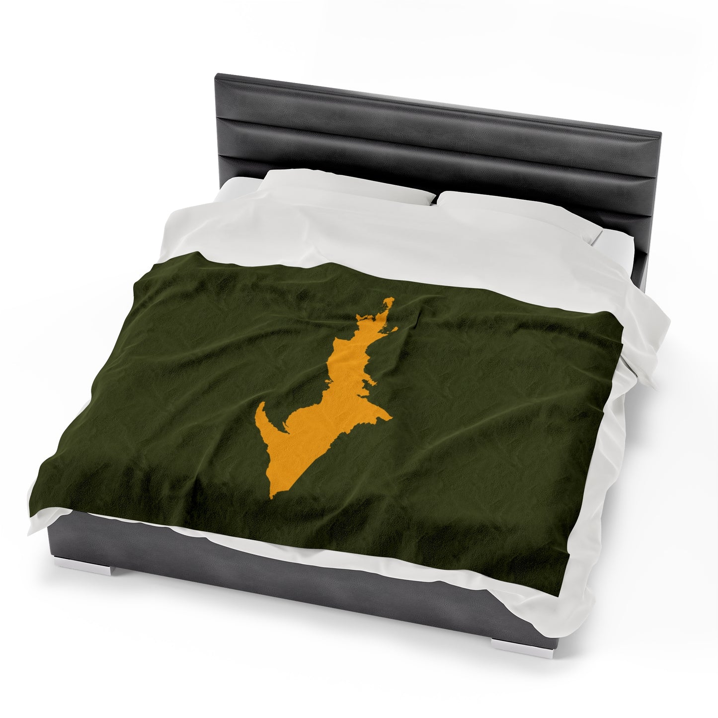 Michigan Upper Peninsula Plush Blanket (w/ Gold UP Outline) | Army Green