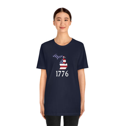 Michigan '1776' T-Shirt (Colonial Font w/ MI USA Flag Outline) | Unisex Standard Fit