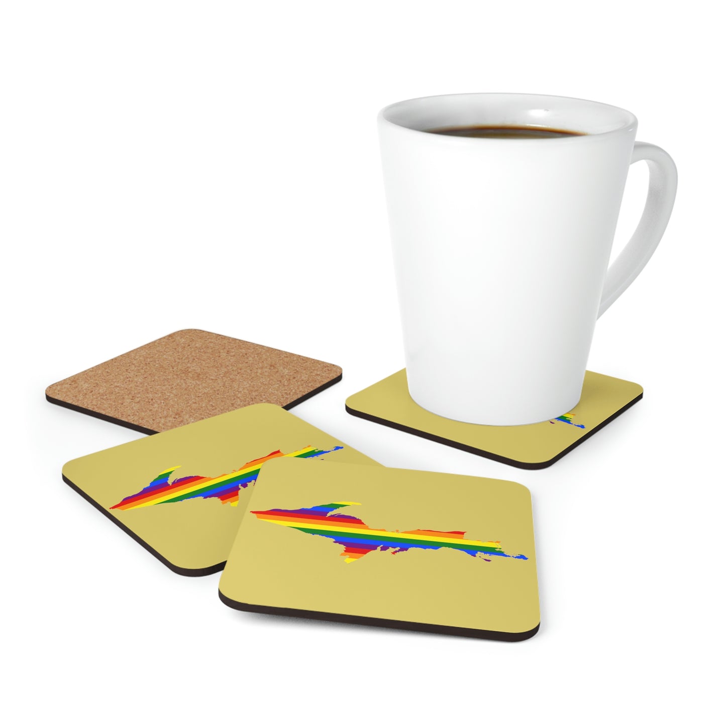 Michigan Upper Peninsula Coaster Set (Plum Yellow w/ UP Pride Flag Outline) | Corkwood - 4 pack