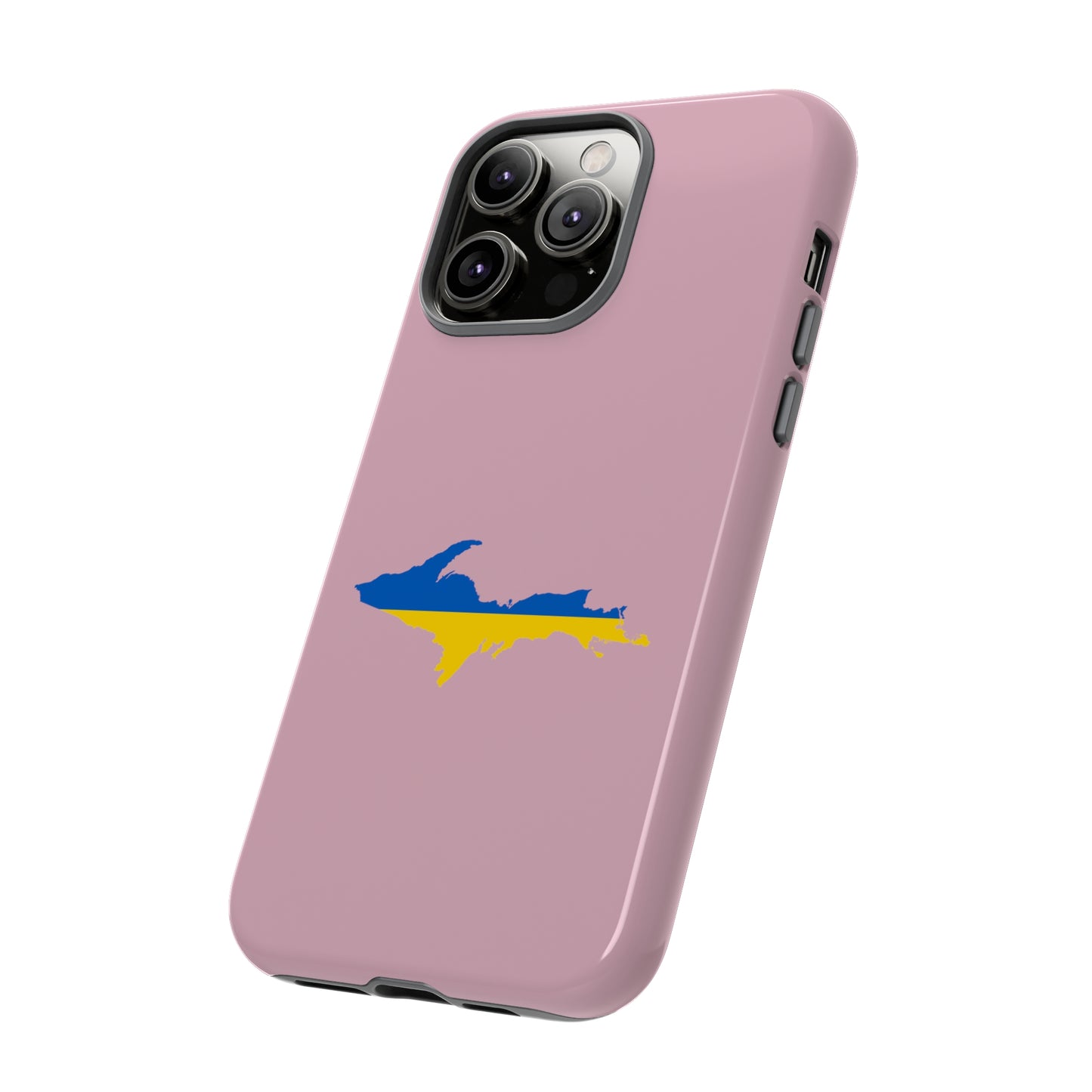 Michigan Upper Peninsula Tough Phone Case (Pink w/ UP Ukraine Flag Outline) | Apple iPhone