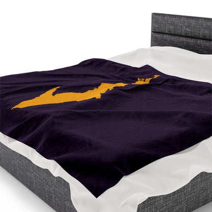 Michigan Upper Peninsula Plush Blanket (w/ Gold UP Outline) | Blackcurrant Color