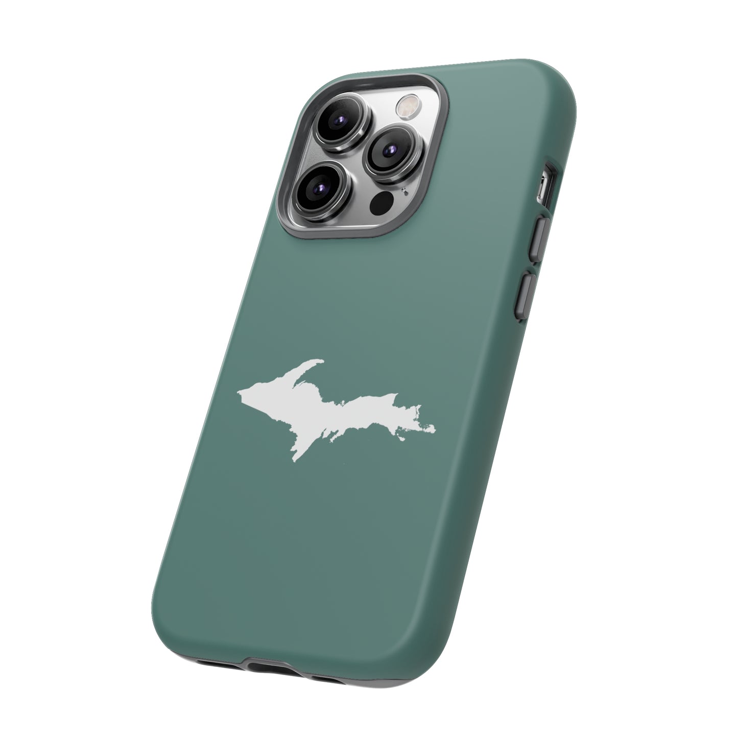 Michigan Upper Peninsula Tough Phone Case (Copper Green w/ UP Outline) | Apple iPhone