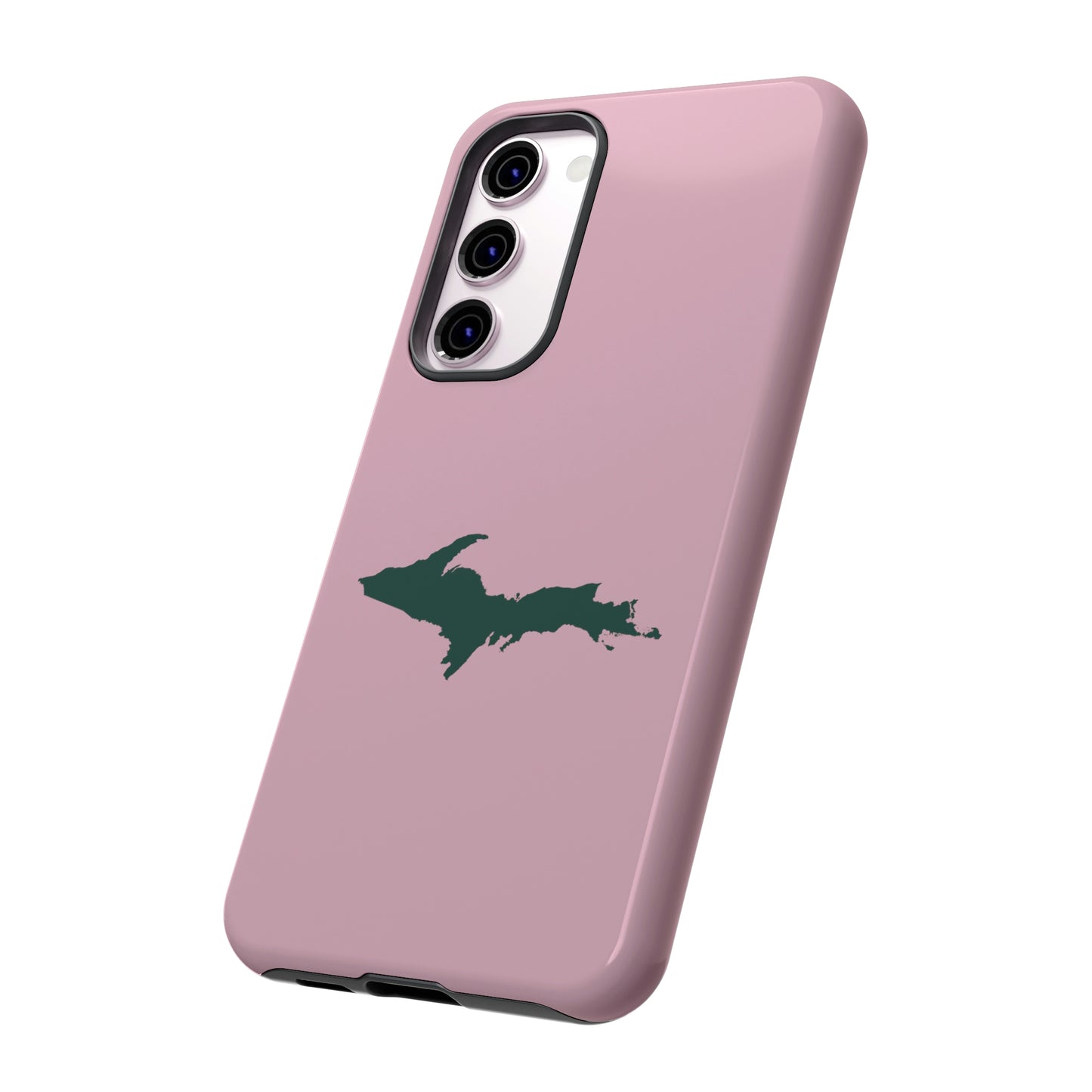 Michigan Upper Peninsula Tough Phone Case (Pink w/ Green UP Outline) | Samsung & Pixel Android