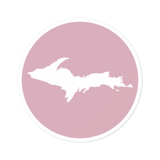 Michigan Upper Peninsula Round Stickers (Pink w/ UP Outline) | Indoor\Outdoor
