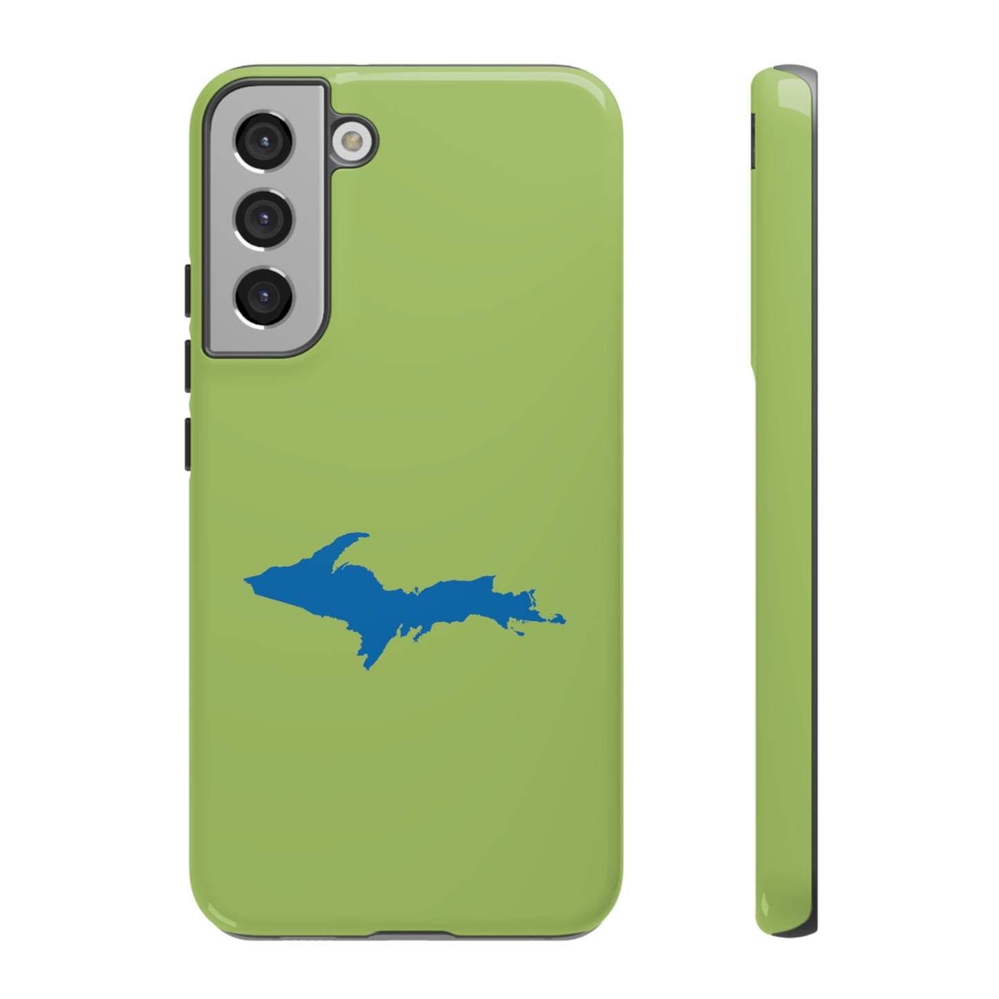 Michigan Upper Peninsula Tough Phone Case (Gooseberry Green w/ Azure UP Outline) | Samsung & Pixel Android