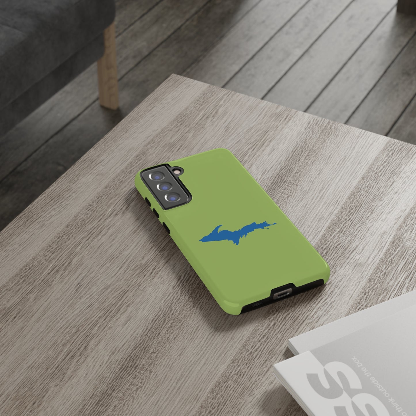 Michigan Upper Peninsula Tough Phone Case (Gooseberry Green w/ Azure UP Outline) | Samsung & Pixel Android