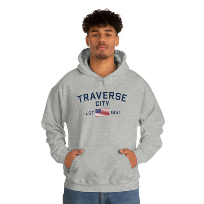 'Traverse City EST 1851' Hoodie (w/USA Flag Outline) | Unisex Standard