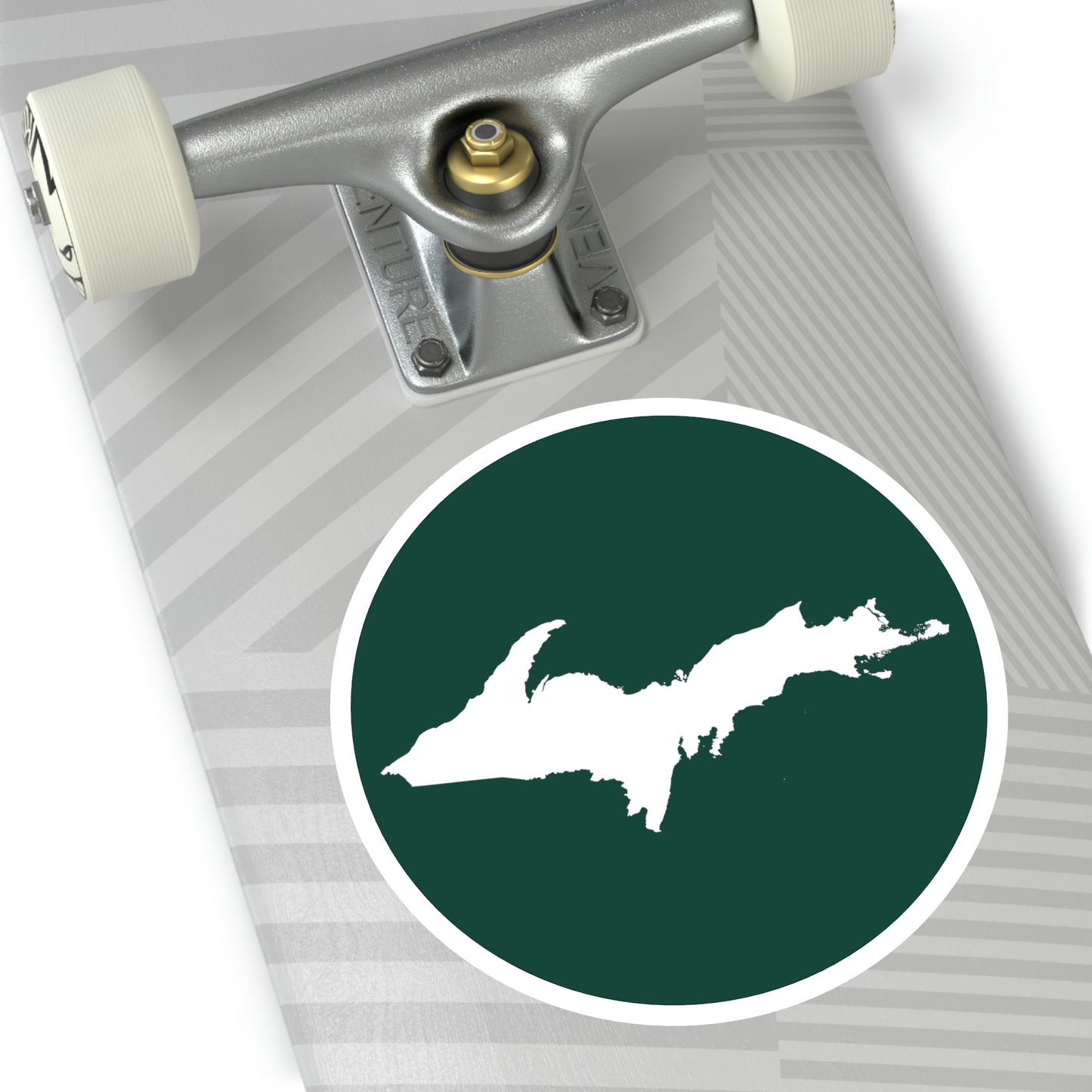 Michigan Upper Peninsula Round Stickers (Green w/ UP Outline) | Indoor\Outdoor