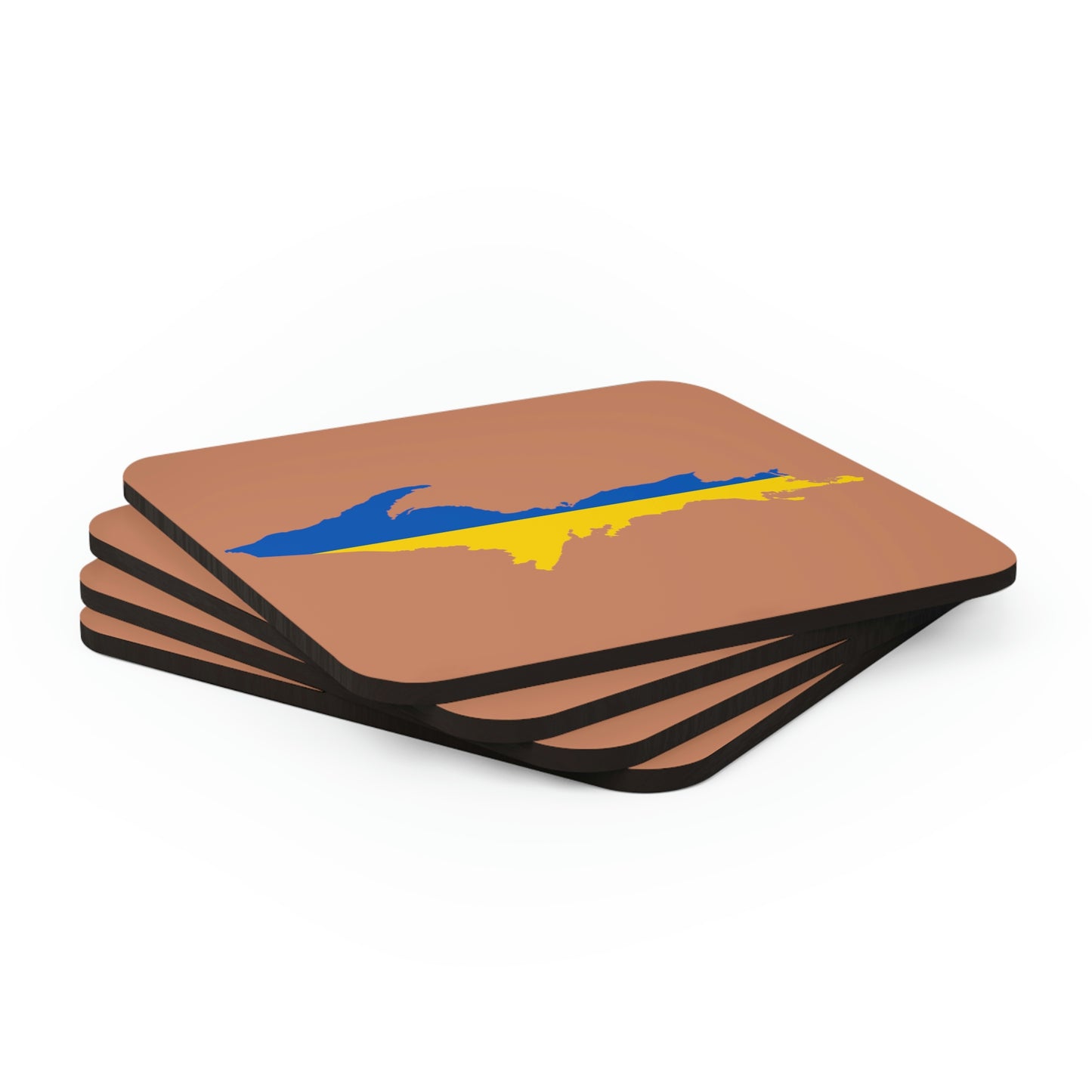 Michigan Upper Peninsula Coaster Set (Copper Color w/ UP Ukraine Flag Outline) | Corkwood - 4 pack