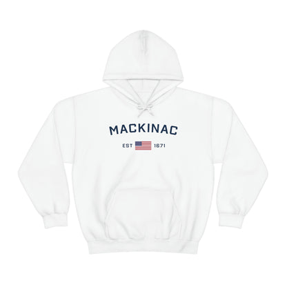 'Mackinac EST 1671' Hoodie (w/USA Flag Outline) | Unisex Standard