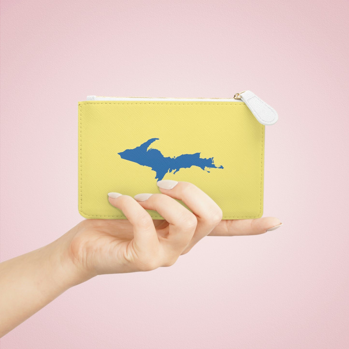 Michigan Upper Peninsula Mini Clutch Bag (Yellow Cherry Color w/ Azure UP Outline)