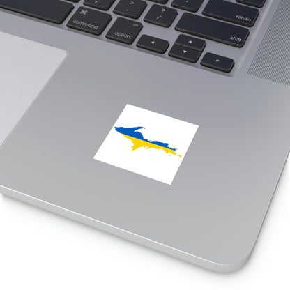 Michigan Upper Peninsula Square Sticker (w/ UP Ukraine Flag Outline) | Indoor/Outdoor