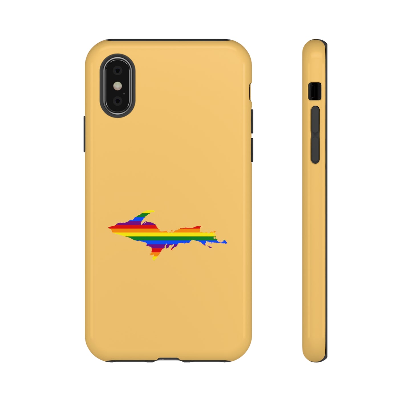 Michigan Upper Peninsula Tough Phone Case (Citrine w/ UP Pride Flag Outline) | Apple iPhone