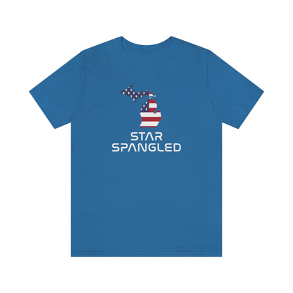 Michigan 'Star Spangled' T-Shirt (Space Agency Font w/ MI USA Flag Outline) | Unisex Standard Fit