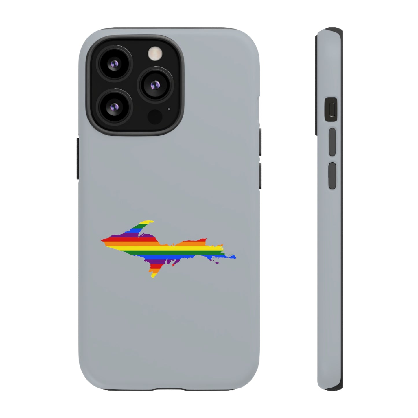 Michigan Upper Peninsula Tough Phone Case (Silver w/ UP Pride Flag Outline) | Apple iPhone