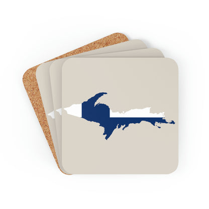 Michigan Upper Peninsula Coaster Set (Canvas Color w/ UP Ukraine Flag Outline) | Corkwood - 4 pack