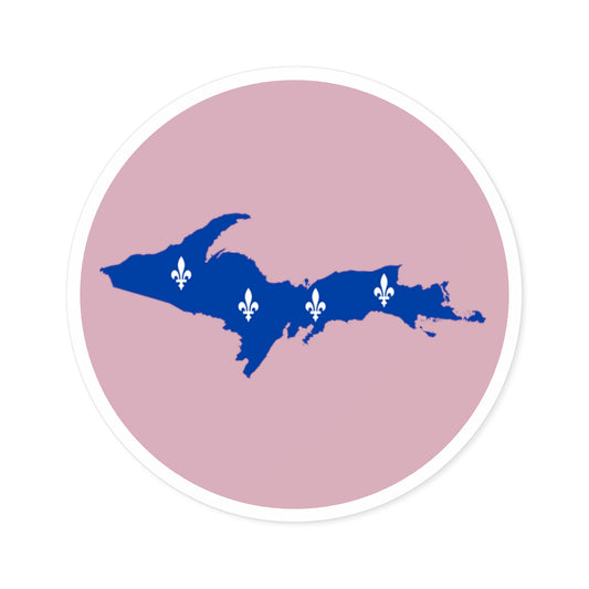 Michigan Upper Peninsula Round Stickers (Pink w/ UP Quebec Flag Outline) | Indoor\Outdoor