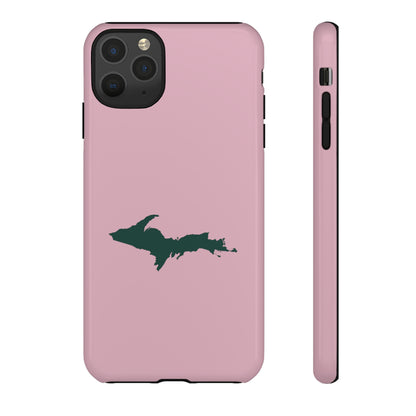 Michigan Upper Peninsula Tough Phone Case (Pink w/ Green UP Outline) | Apple iPhone