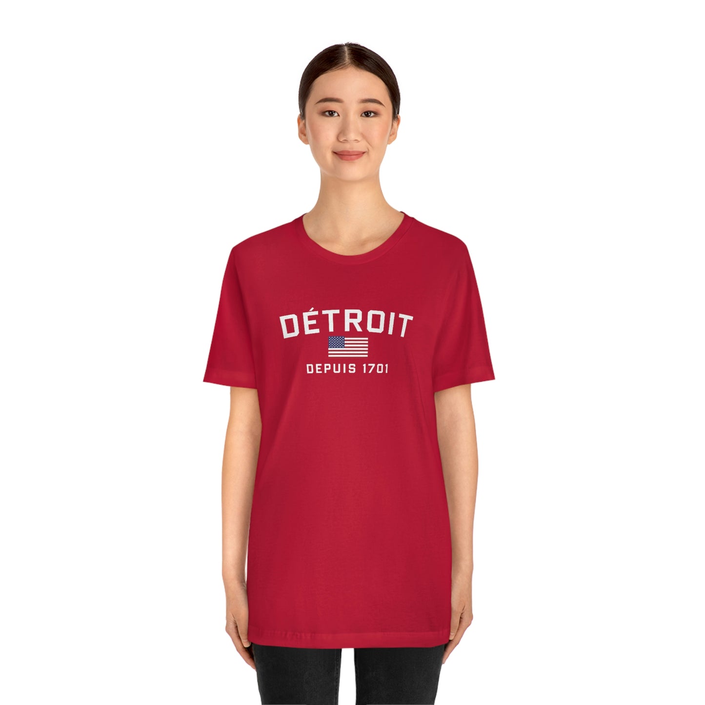 'Détroit Depuis 1701' T-Shirt (w/USA Flag Outline) | Unisex Standard Fit