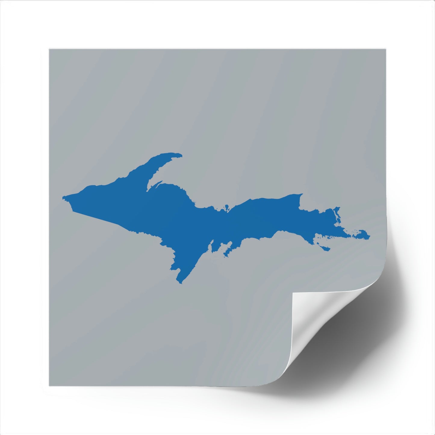 Michigan Upper Peninsula Square Sticker (Silver w/ Azure UP Outline) | Indoor/Outdoor