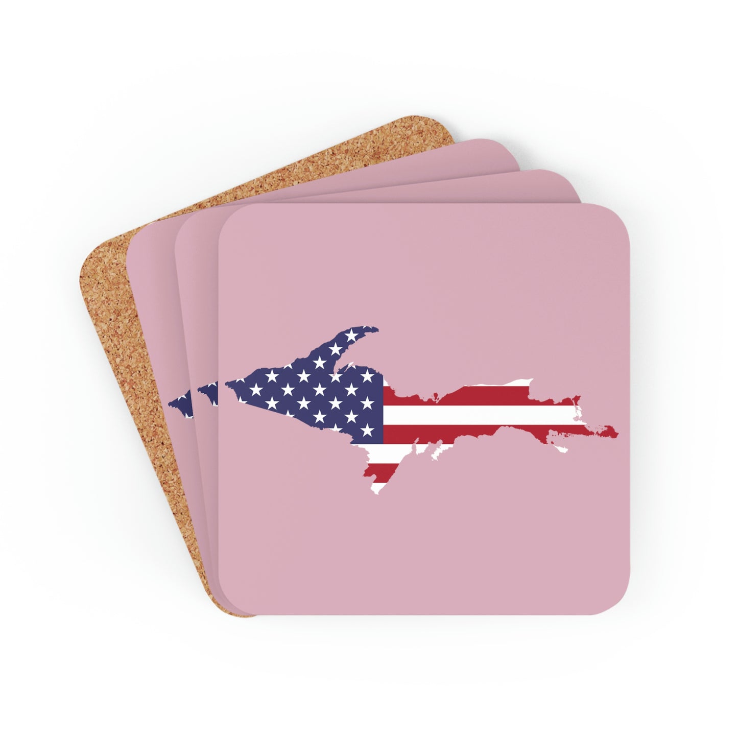 Michigan Upper Peninsula Coaster Set (Pink w/ UP USA Flag Outline) | Corkwood - 4 pack