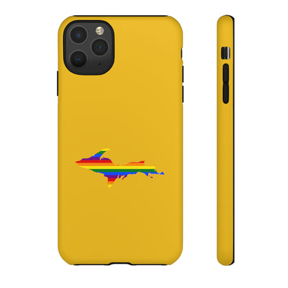 Michigan Upper Peninsula Tough Phone Case (Gold w/ UP Pride Flag Outline) | Apple iPhone