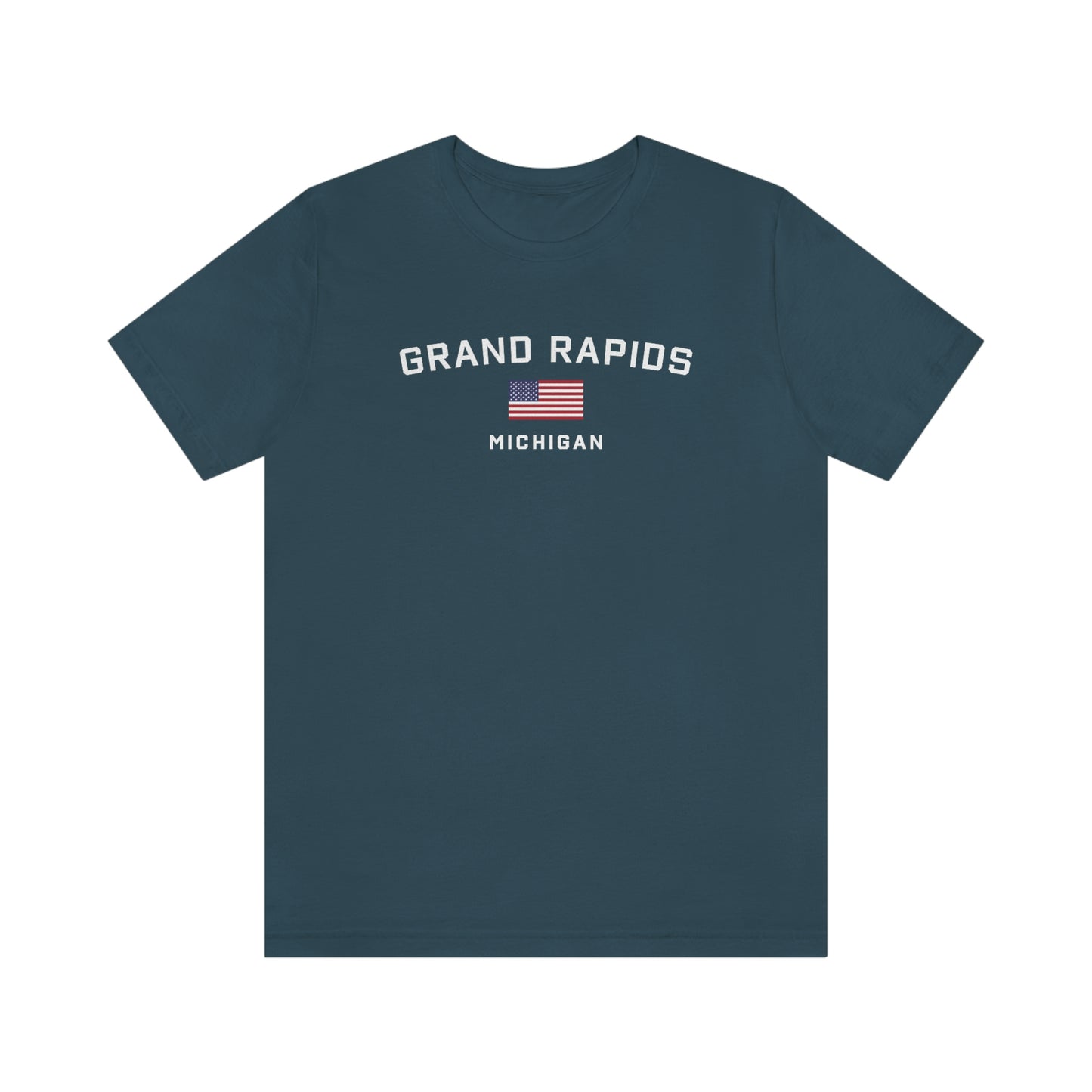 'Grand Rapids Michigan' T-Shirt (w/USA Flag Outline) | Unisex Standard Fit