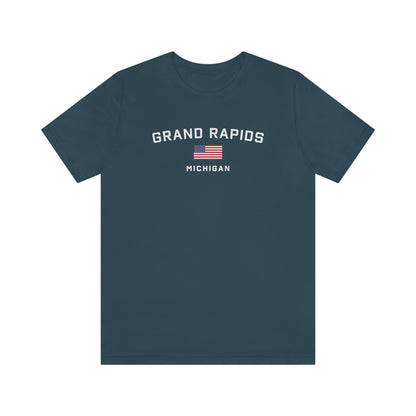 'Grand Rapids Michigan' T-Shirt (w/USA Flag Outline) | Unisex Standard Fit