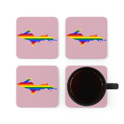 Michigan Upper Peninsula Coaster Set (Pink w/ UP Pride Flag Outline) | Corkwood - 4 pack