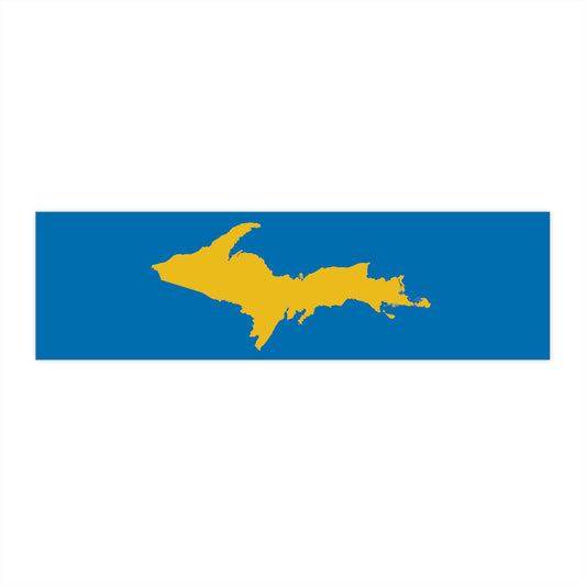 Michigan Upper Peninsula Bumper Sticker (w/ Gold UP Outline) | Azure Background