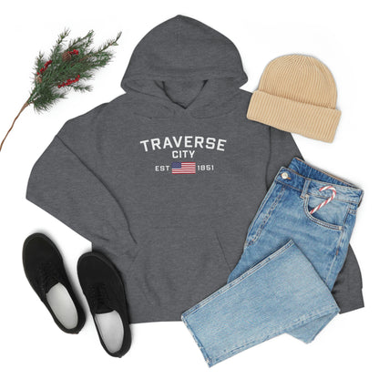 'Traverse City EST 1851' Hoodie (w/USA Flag Outline) | Unisex Standard