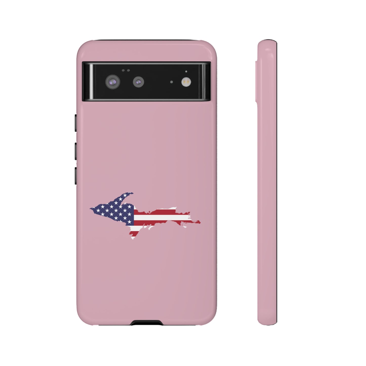 Michigan Upper Peninsula Tough Phone Case (Pink w/ UP USA Flag Outline) | Samsung & Pixel Android