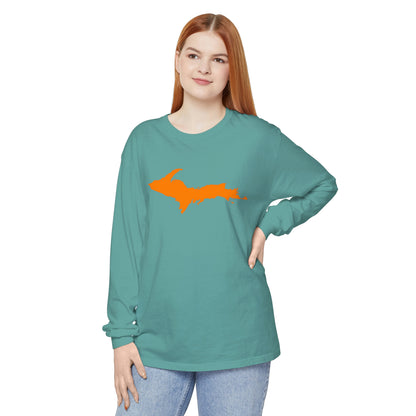 Michigan Upper Peninsula Garment-Dyed T-Shirt (w/ Orange UP Outline) | Unisex Long Sleeve