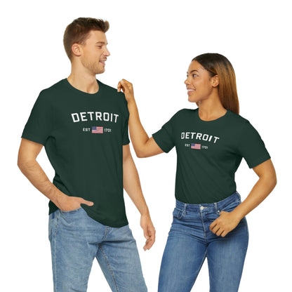 'Detroit Est 1701' T-Shirt (w/ United States Flag) | Unisex Standard Fit