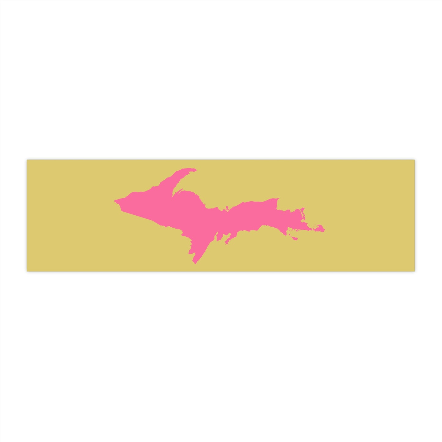 Michigan Upper Peninsula Bumper Sticker (w/ Pink UP Outline) | Plum Yellow Background