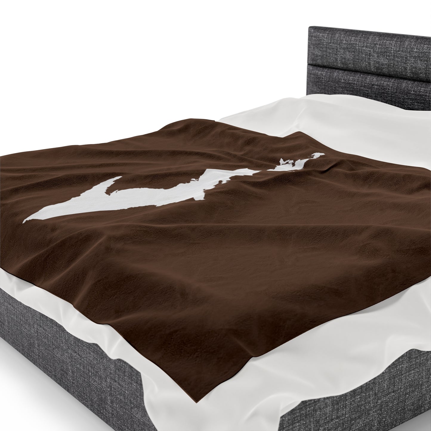 Michigan Upper Peninsula Plush Blanket (w/ UP Outline) | Coffee Color