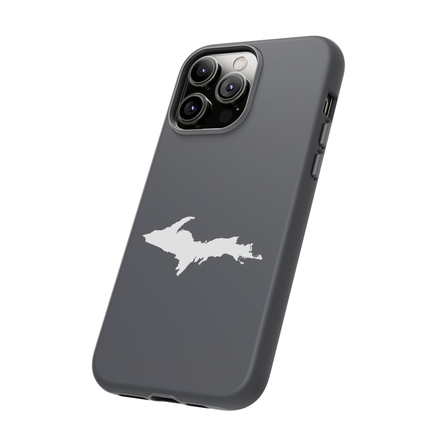 Michigan Upper Peninsula Tough Phone Case (Iron Ore Grey w/ UP Outline) | Apple iPhone