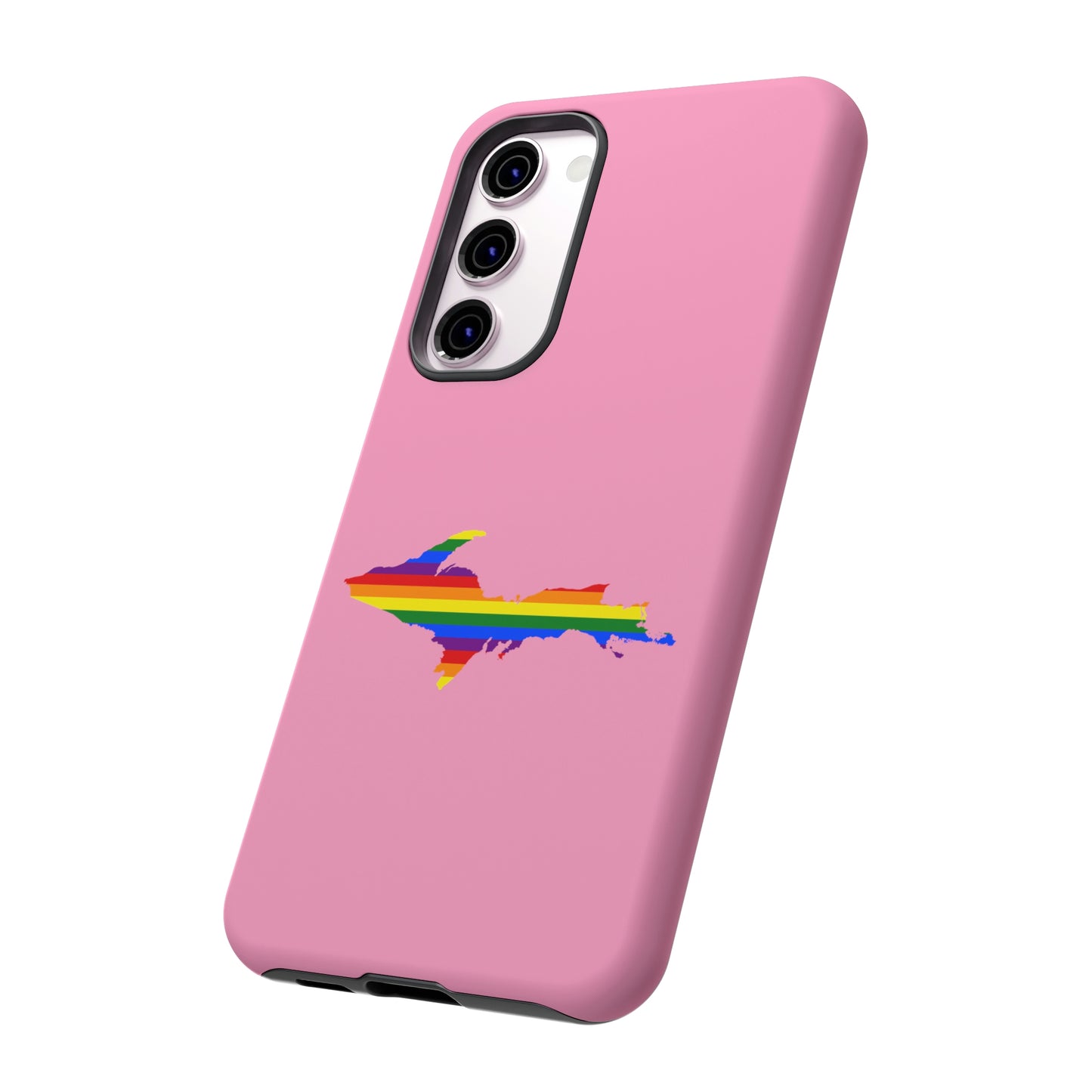 Michigan Upper Peninsula Tough Phone Case ('67 Caddie Pink w/ UP Pride Flag Outline) | Samsung & Pixel Android