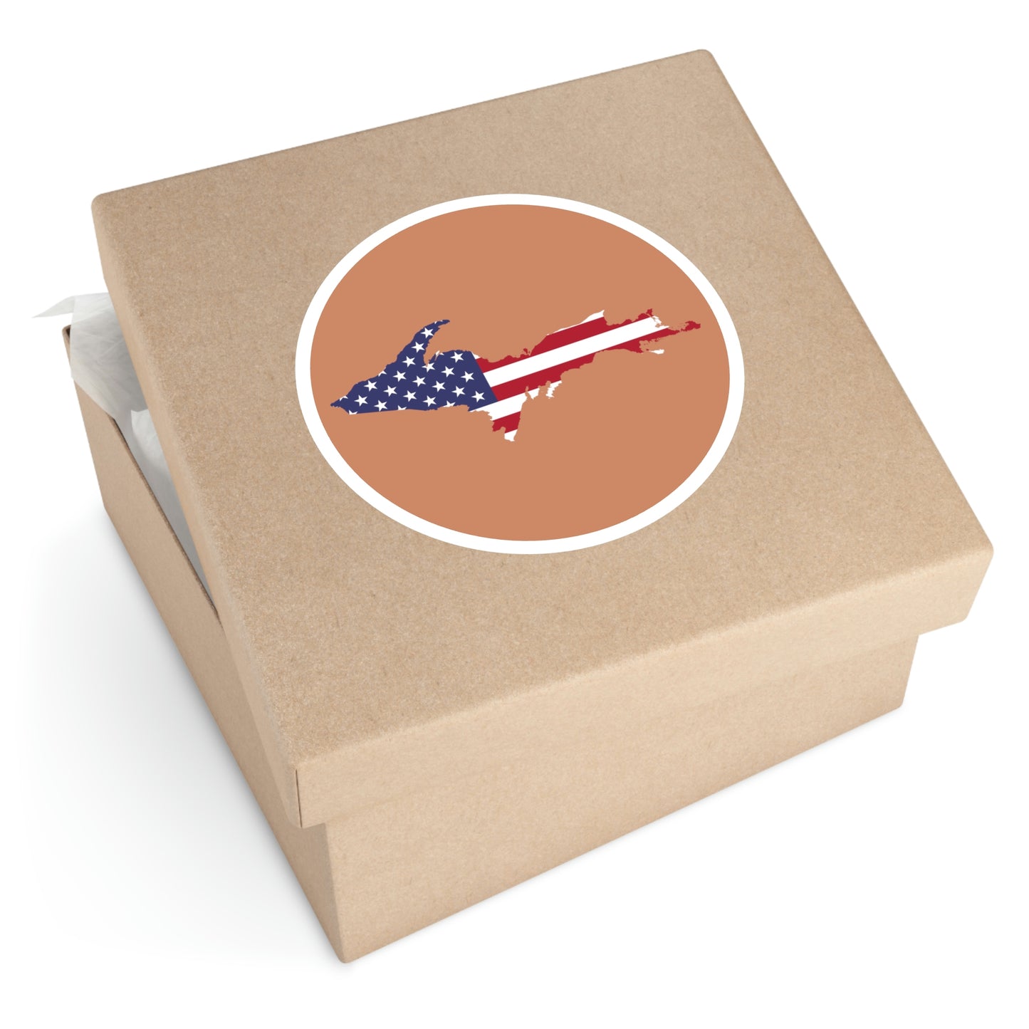 Michigan Upper Peninsula Round Stickers (Copper w/ UP USA Flag Outline) | Indoor\Outdoor